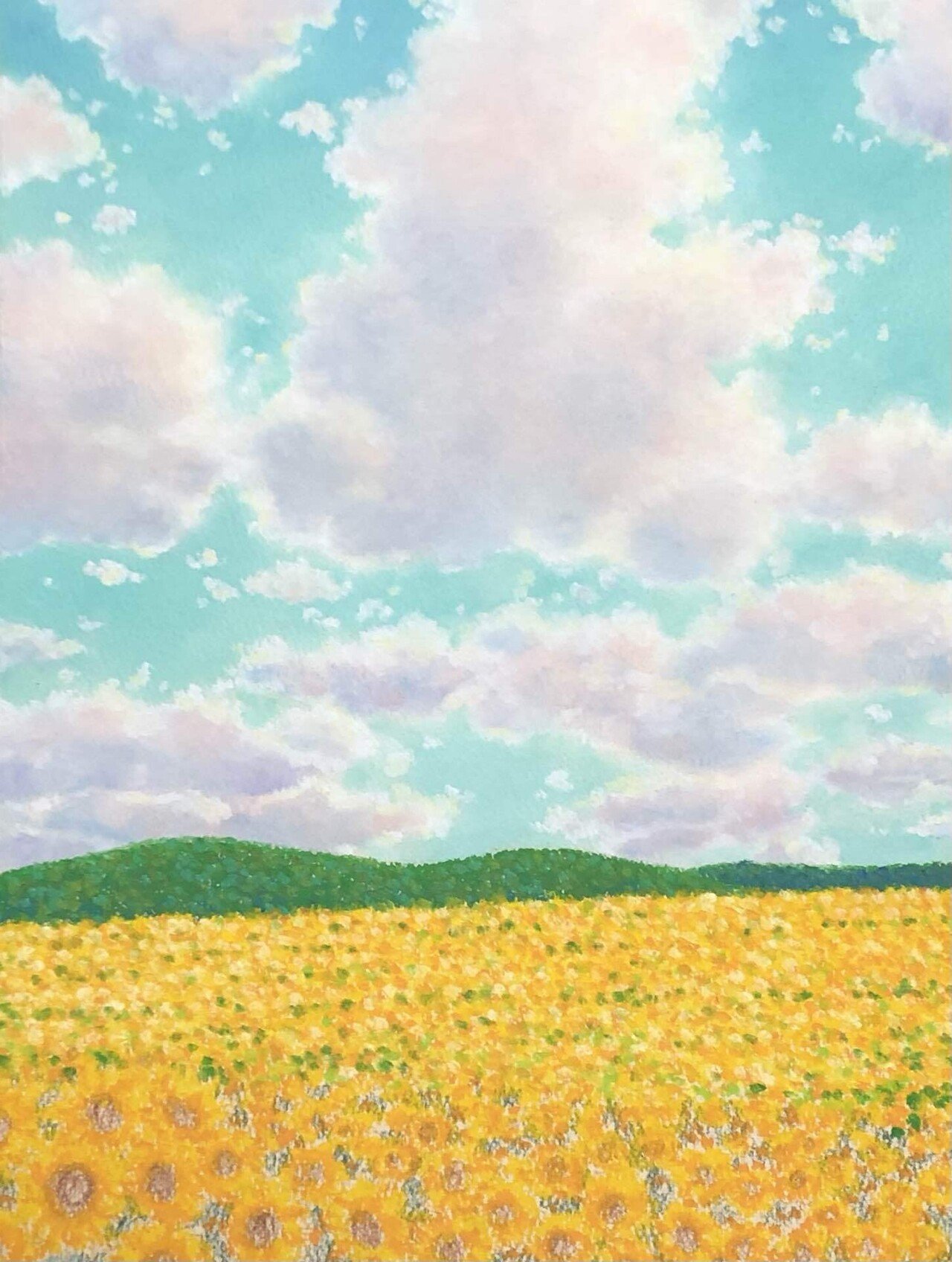絵ができるまで(オイルパステル)ひまわり畑｜keitapastel(辻 恵太)