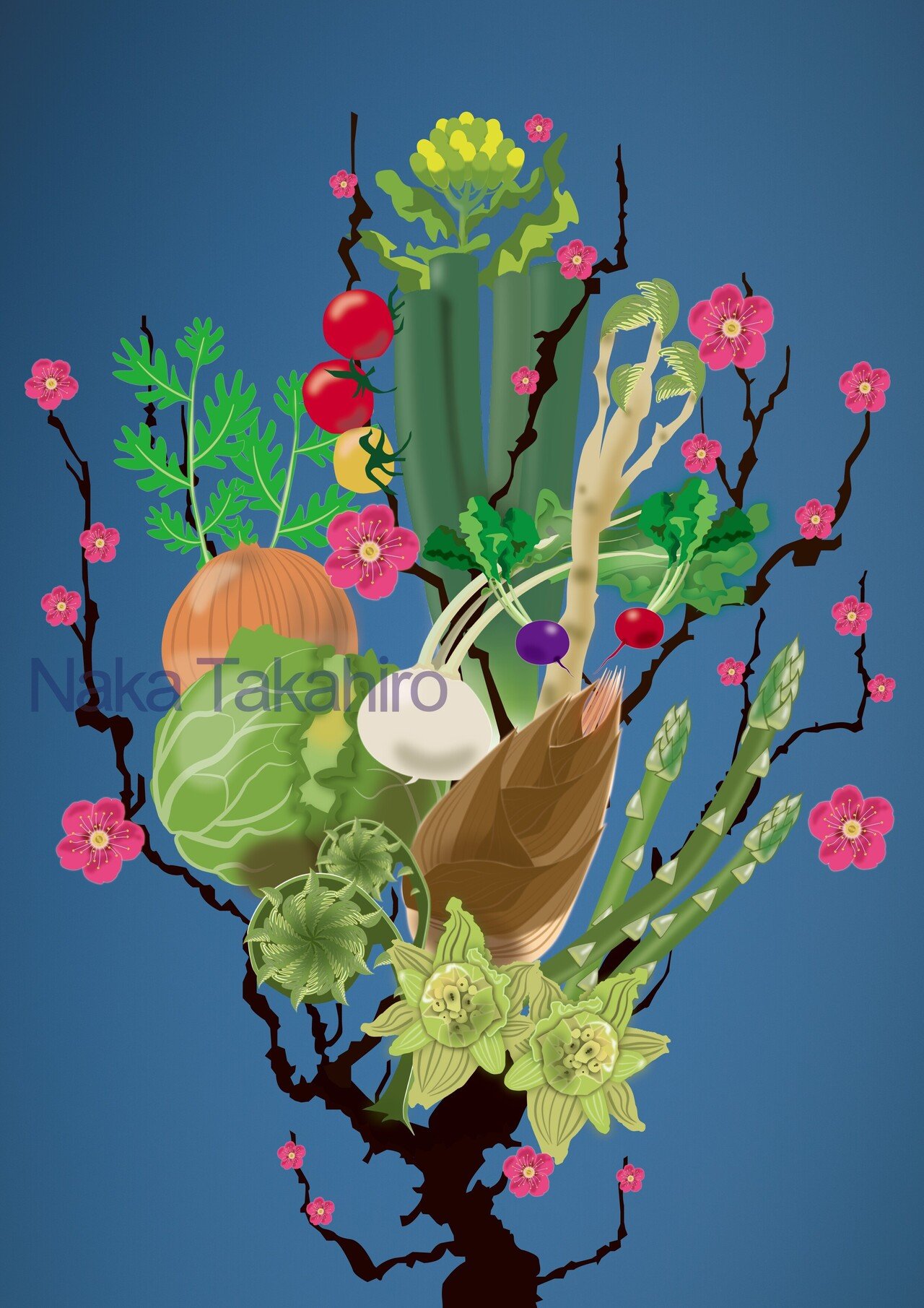 春野菜と梅 イラスト 春野菜塗り絵コンテスト 仲 高宏 Note