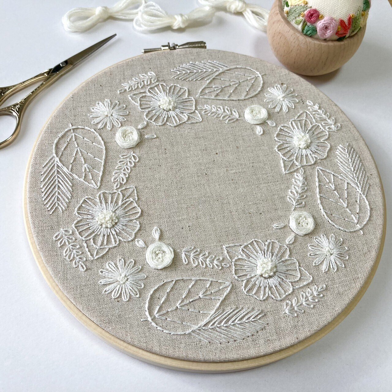 刺繍図案 ボタニカルリース 春の足跡 夏の訪れ はなこまち 刺繍作家 Note