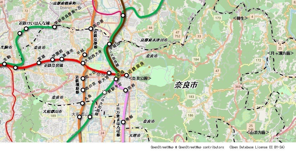 奈良市鉄道路線図