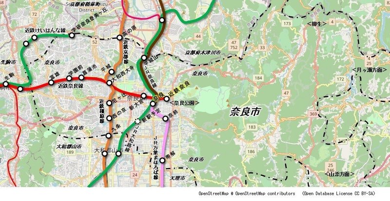 奈良市鉄道路線図