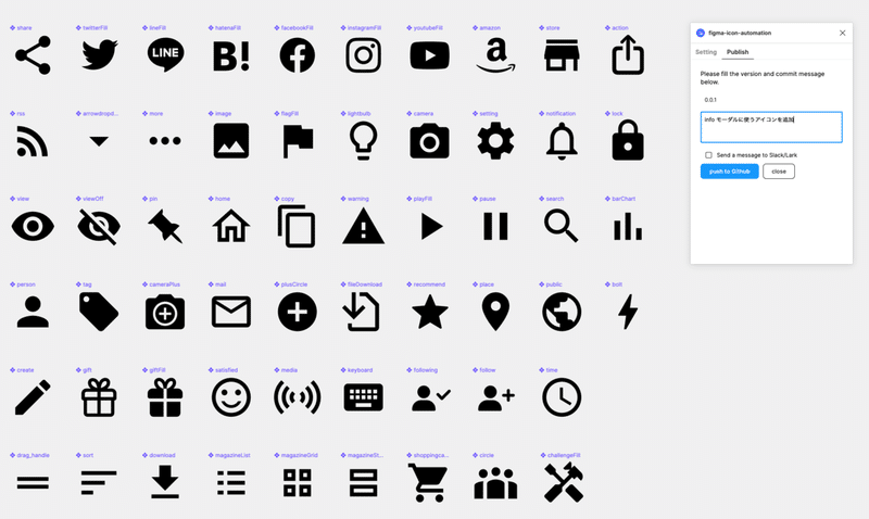 Figmaで管理しているアイコンの一覧図