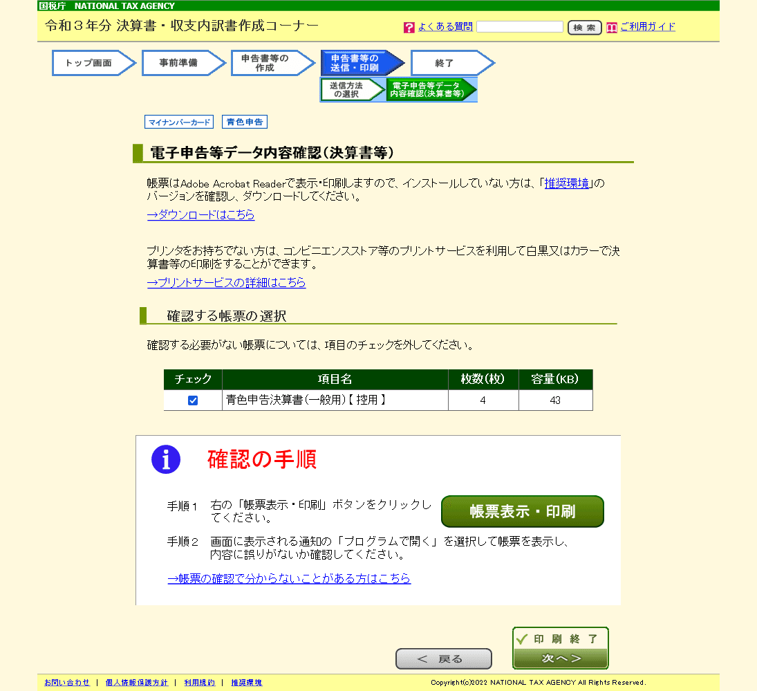 電子申告等データ内容の確認(決算書等)