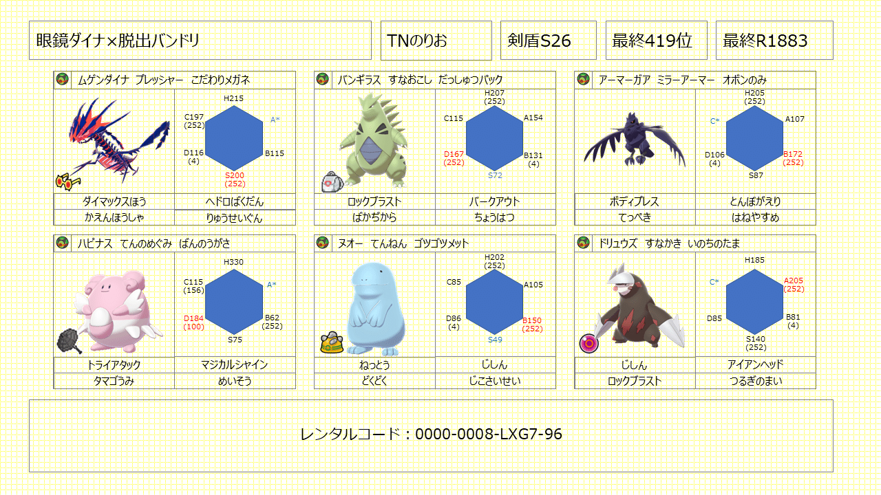 剣盾s26シングル最終419位 R18 眼鏡ダイナ 脱出バンドリ のりお Note 剣盾s26シングル最終419位 R18 眼鏡ダイナ 脱出バンドリ のりお Note