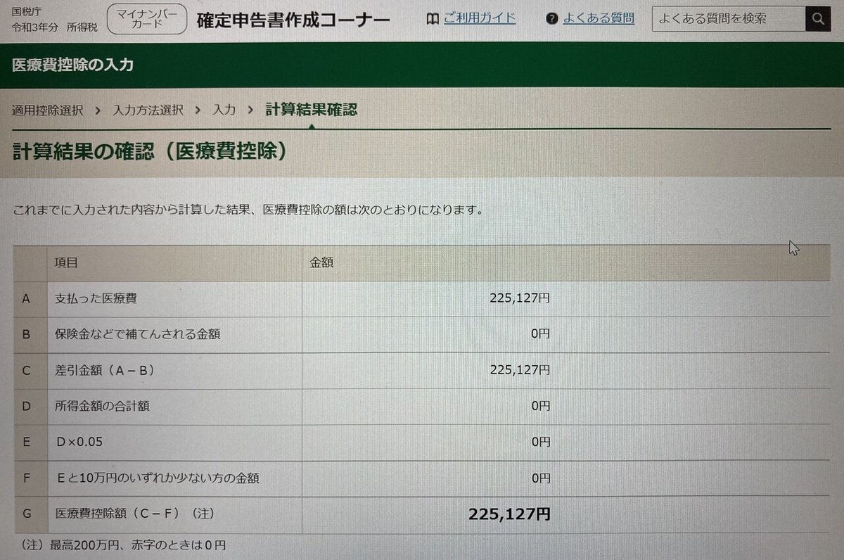 計算結果の確認(医療費控除)