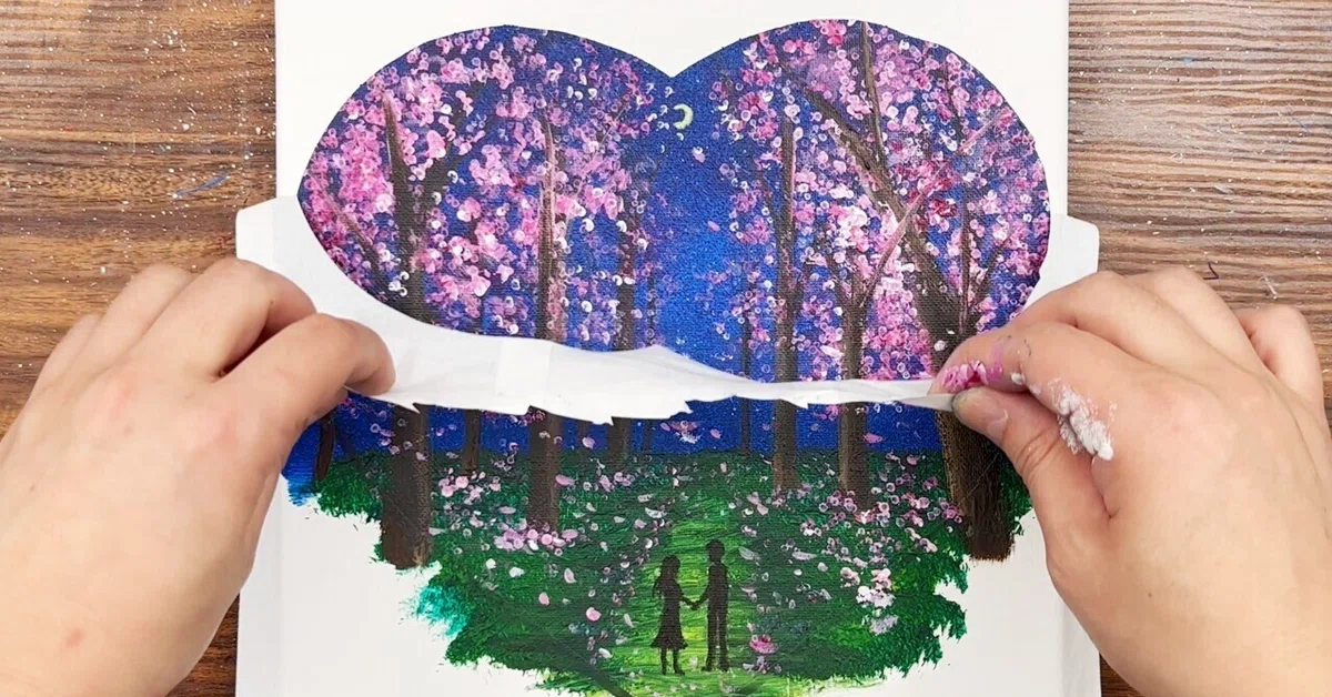 アクリル絵の具で「桜道のカップル」を描いてみた｜junya_art
