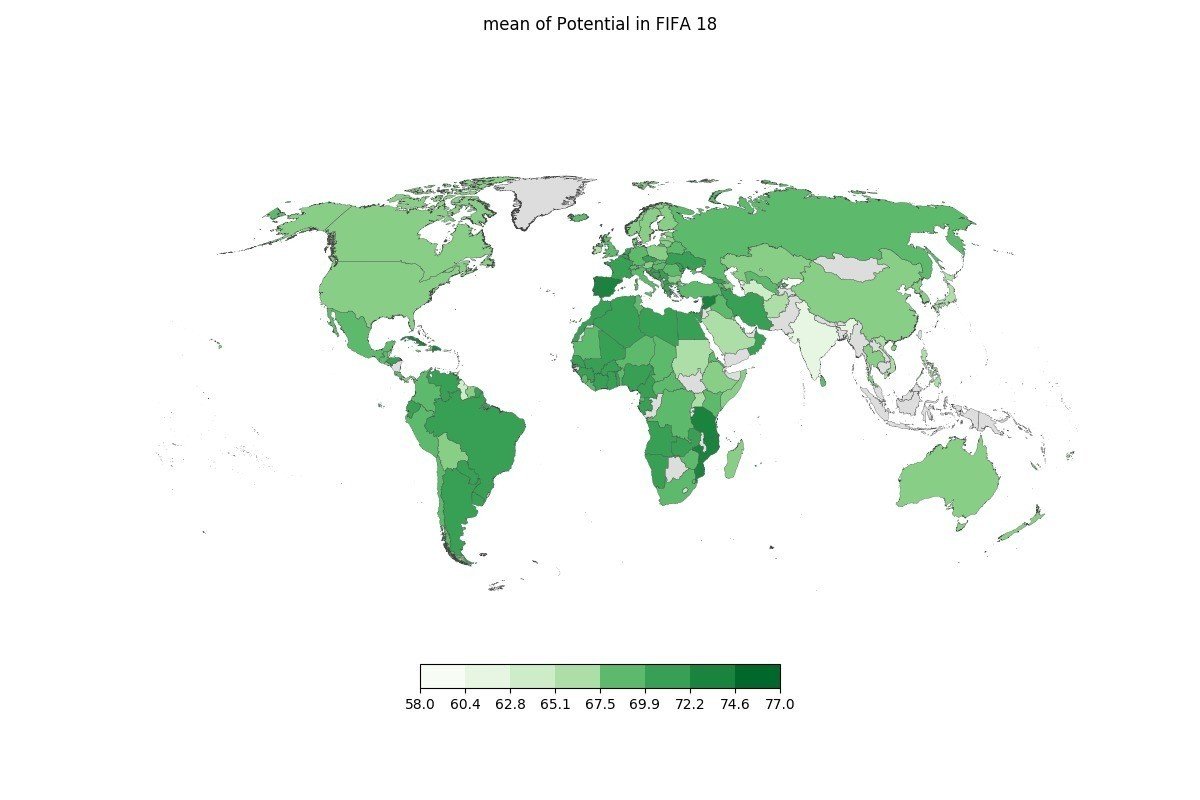 データ分析 Fifa18の能力値を世界地図にしてみた Fifa18 Saeeeeru Note