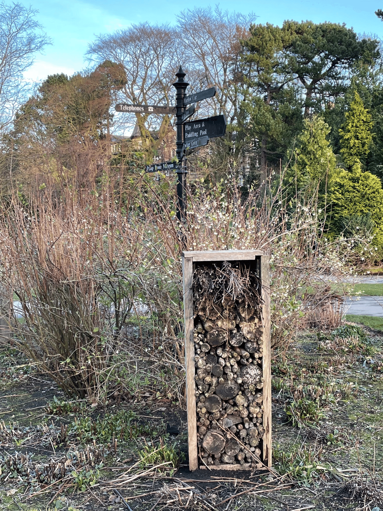 Bug Hotel ー虫ホテル 公園や個人のおうちで見かけます 枯れ木 やレンガ 落ち葉などを使ったもので 昆虫が隠れたり巣にします 様々な種類の虫たちを呼び込み健康な生態系を保つのに役立つのだとか ドイ Alen Note