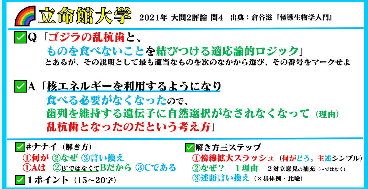 🌈#立命館大学 #国語 #過去問 2021年 ✓ゴジラ『怪獣生物学入門