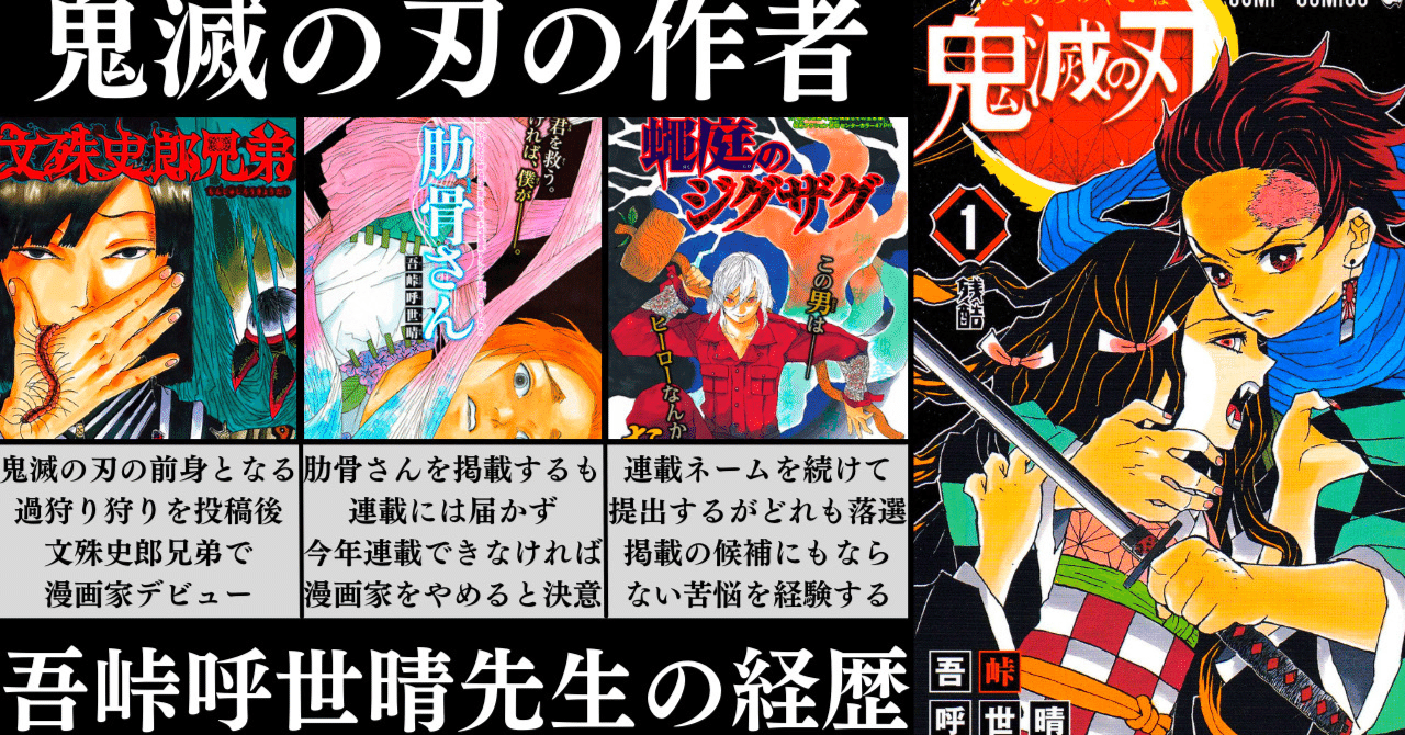鬼滅の刃の作者】吾峠呼世晴先生の経歴｜何度も連載会議に挑み