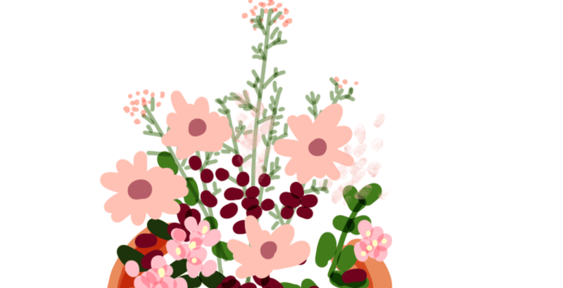 今日のイラスト「お花屋さんの鉢植え」描きました