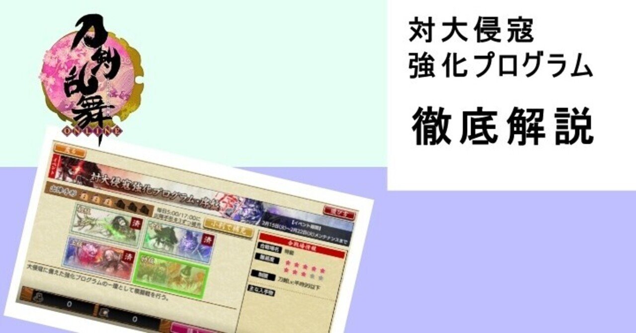 刀剣乱舞の新イベント 対大侵寇強化プログラム の攻略 やり方を初心者向けに徹底解説 マヨネーズ Note 刀剣乱舞の新イベント 対大侵寇強化プログラム の攻略 やり方を初心者向けに徹底解説 マヨネーズ Note