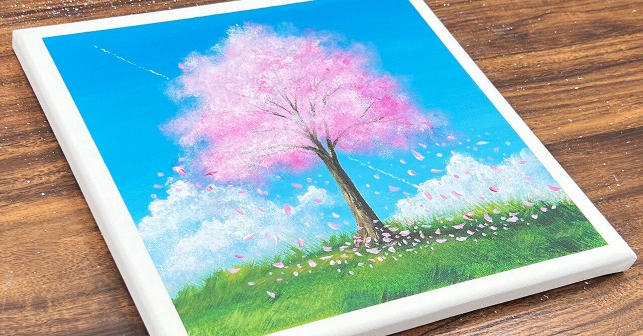 キャンバス【桜と虹の絵】アクリル画 絵描き動画