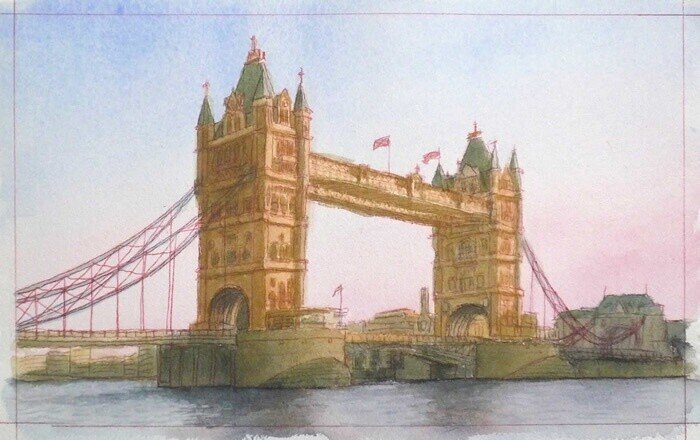 ロンドンのタワーブリッジ 写実画と装飾画 動画あり｜アートジャム