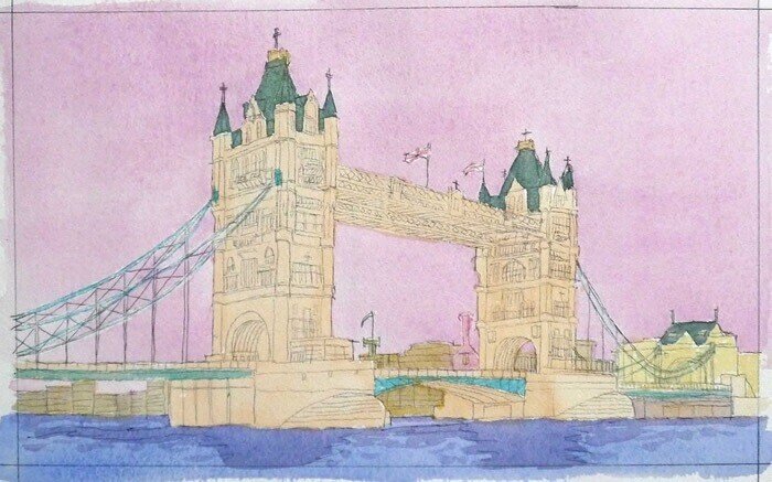 ロンドンのタワーブリッジ 写実画と装飾画 動画あり｜アートジャム
