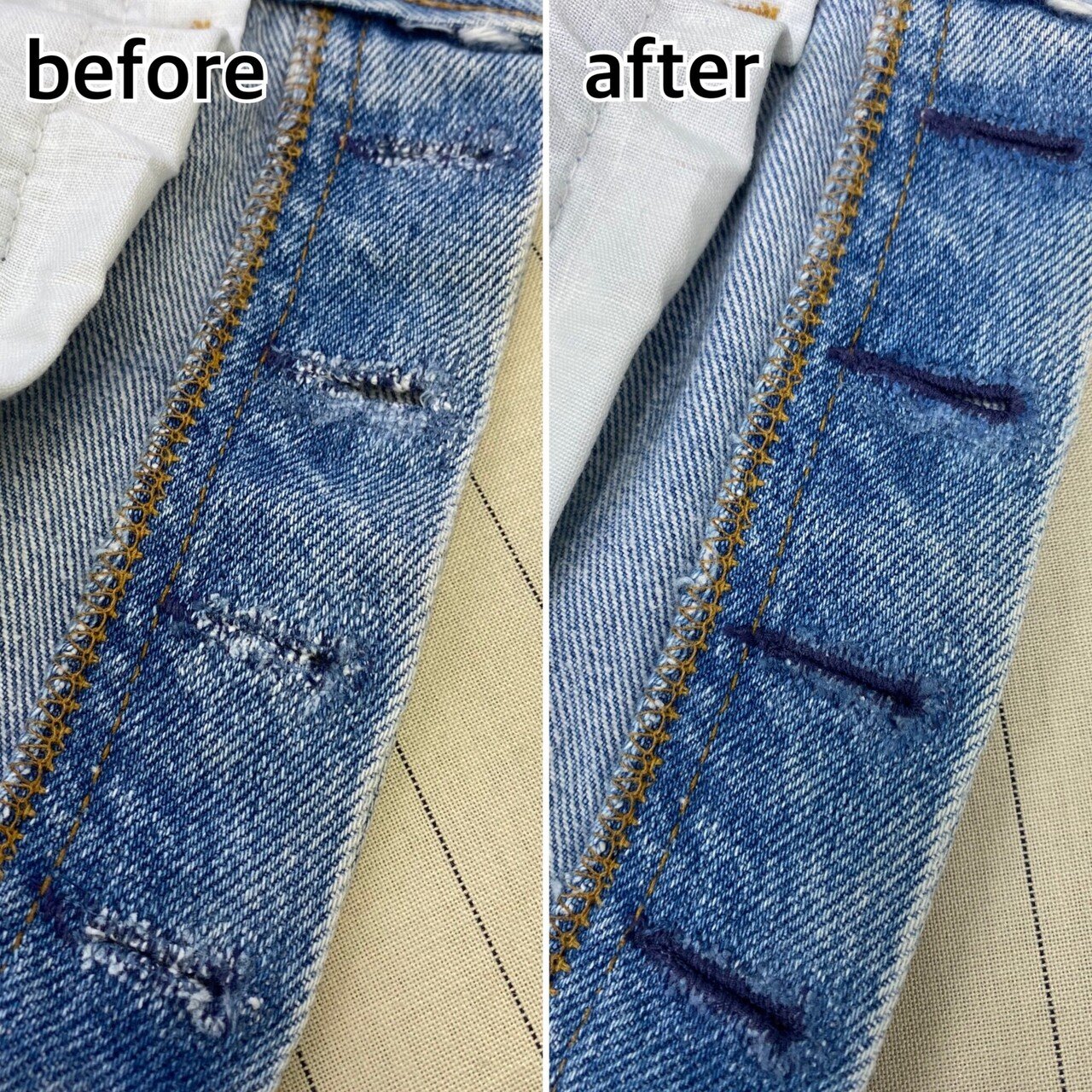 ボタンホールのお直し Nui Jeans Repair Remake Note ボタンホールのお直し Nui Jeans Repair Remake Note