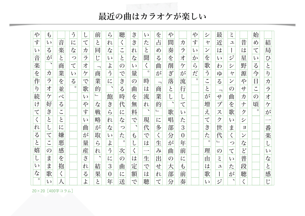 最近の曲はカラオケが楽しい 281枚目 毎日寄稿 400字コラム 元400字小論文 Note