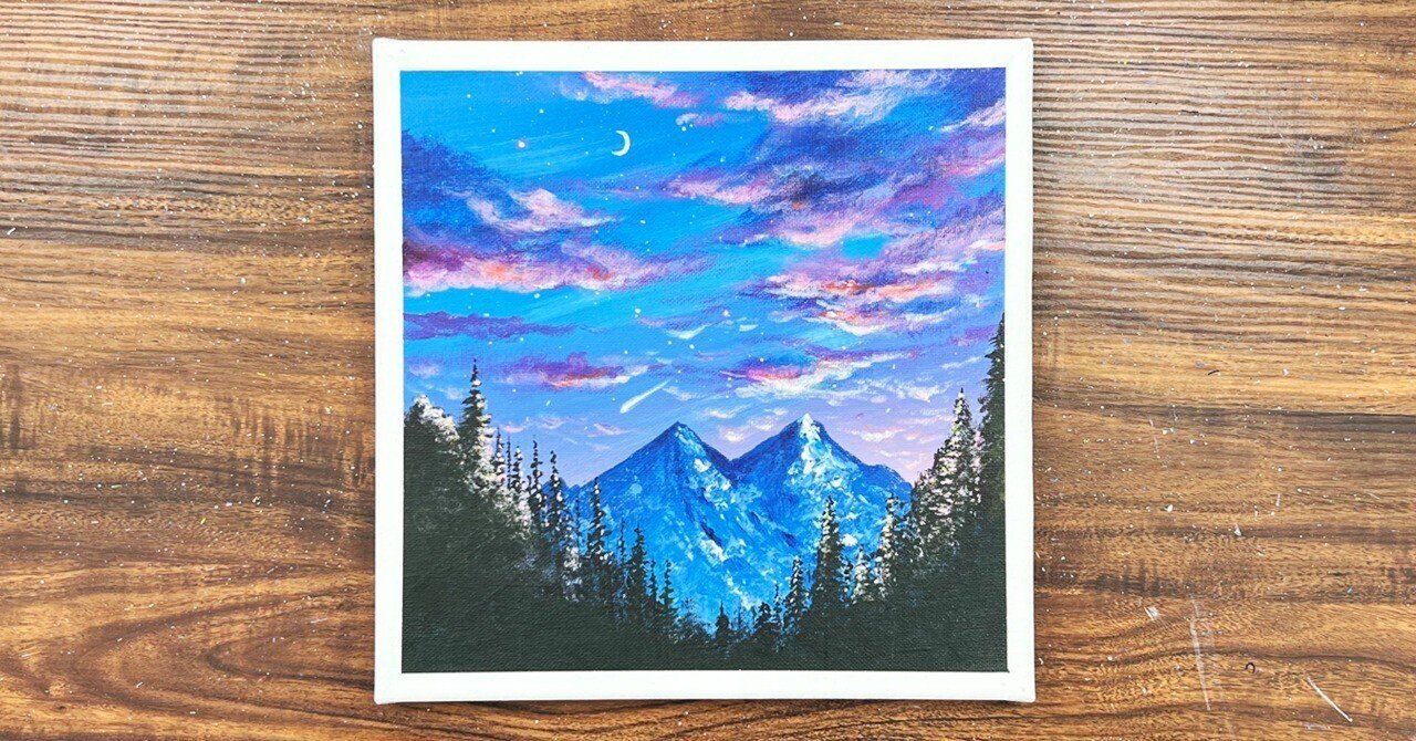 アクリル画【茂み越しの空】【夕焼け空】 アクリル絵の具で夕焼けの海の描き方&frasl;初心者のための簡単なアクリル画&frasl;Step by step