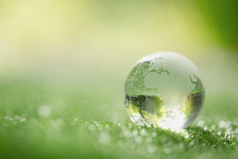 close-up-of-crystal-globe-resting-on-grass-in-a-forestコピー