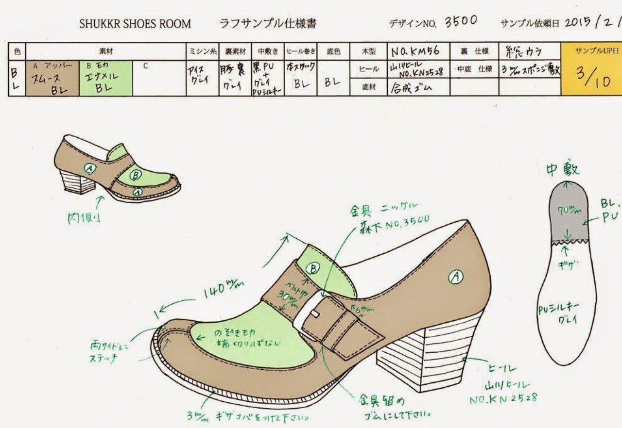 靴のサンプル依頼 ラフ仕様書書き方１ ミヤジマ リカ Note