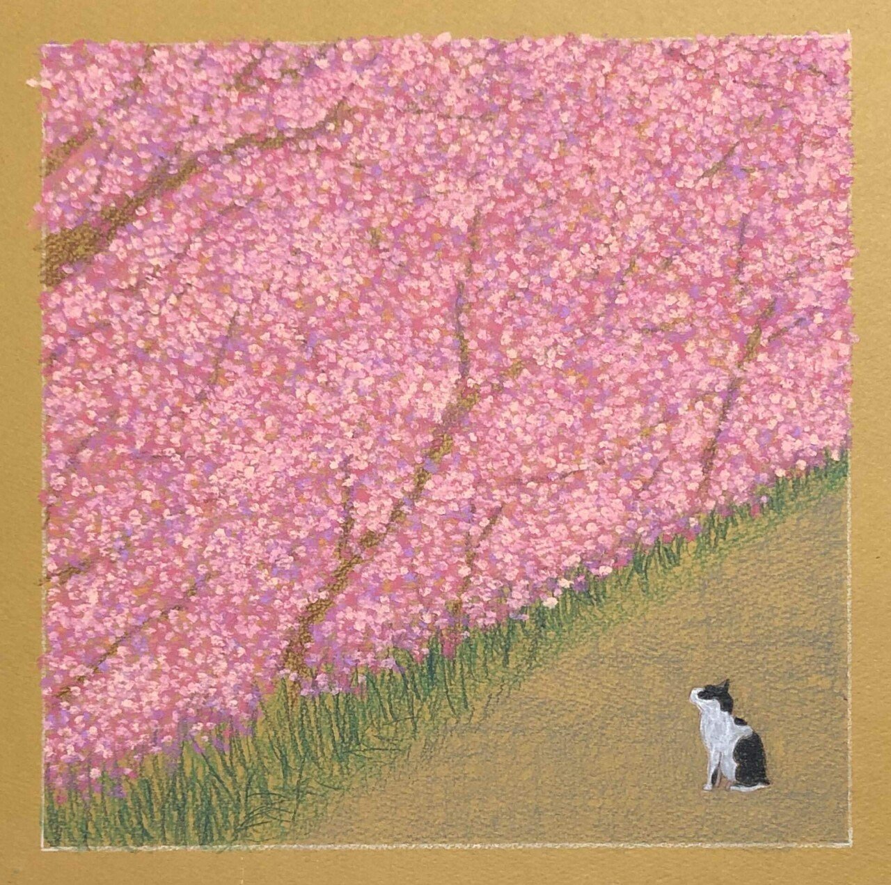 絵ができるまで(オイルパステル)お花見｜keitapastel(辻 恵太)