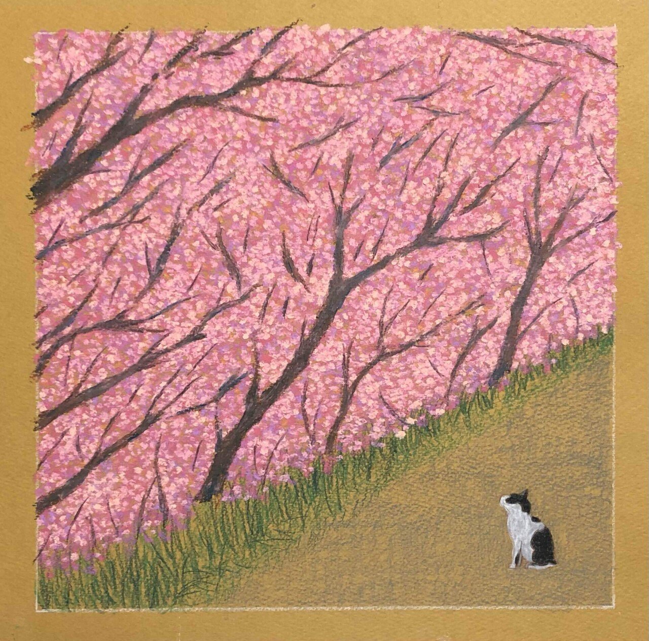 絵ができるまで(オイルパステル)お花見｜keitapastel(辻 恵太)
