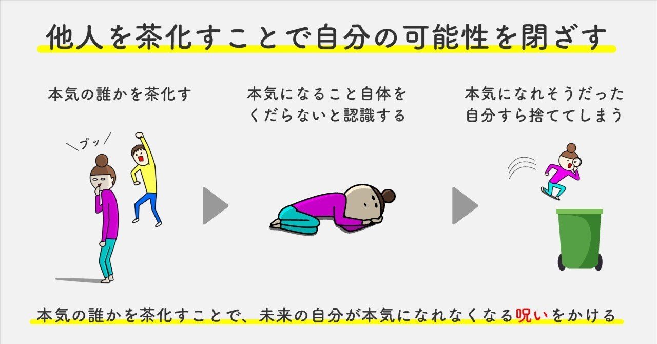 誰かの本気を茶化すことで 未来の自分に呪いをかける たけうちのぶお 突破計画 Note 誰かの本気を茶化すことで 未来の自分に呪いをかける たけうちのぶお 突破計画 Note