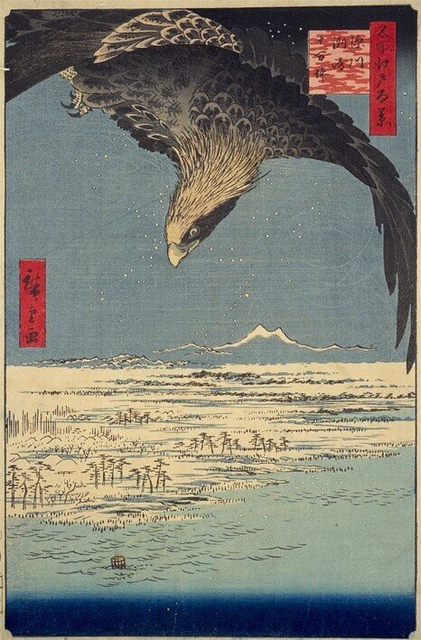 ミャクミャク 手ぬぐい 名所江戸百景 深川洲崎十万坪 浮世絵　万博 ミャクミャク 手ぬぐい 名所江戸百景 深川洲崎十万坪 浮世絵