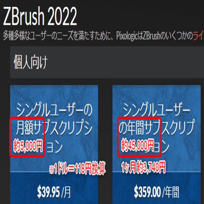 YASUさん向けオプション価格設定済み Zbrushの月額コストは約3,750円～5,000円｜大和 司