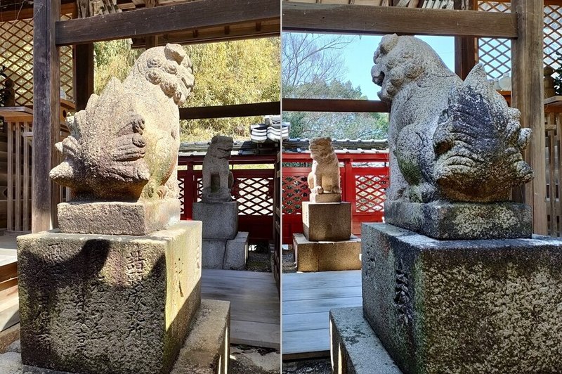 八尾市玉祖神社・本殿前の狛犬結合・文化９年