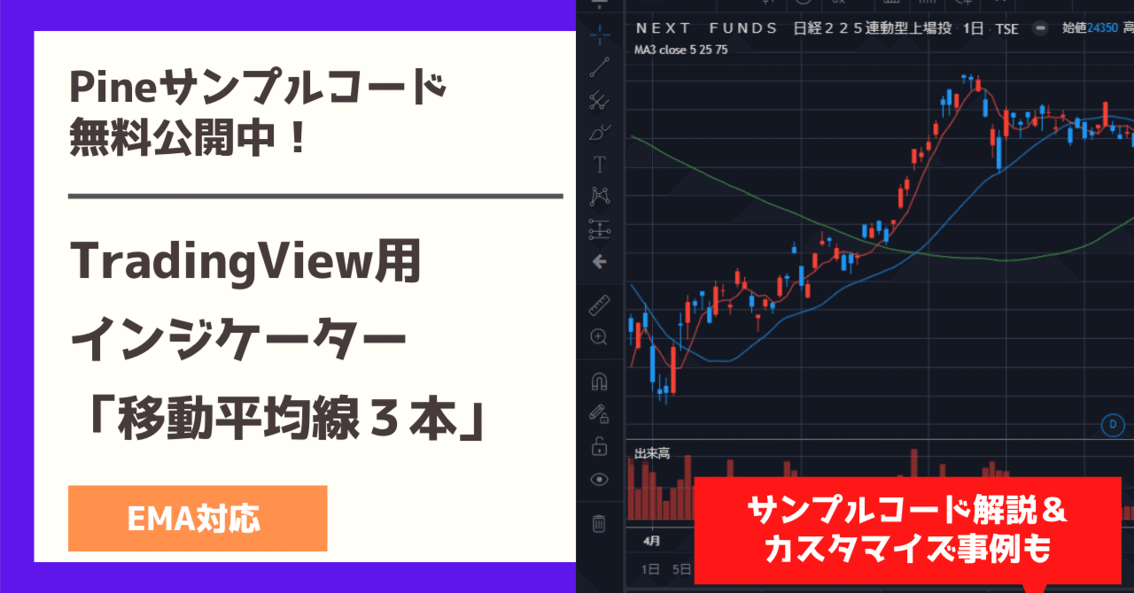 オリジナルインジケーター「移動平均線３本」のサンプルコードとカスタマイズ例【TradingView】｜しゅん＠TradeTech