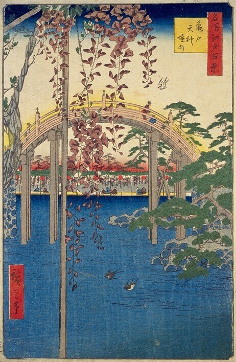 浮世絵 歌川広重 亀戸天神境内 ヴィンテージステンドグラス 珍品 名所