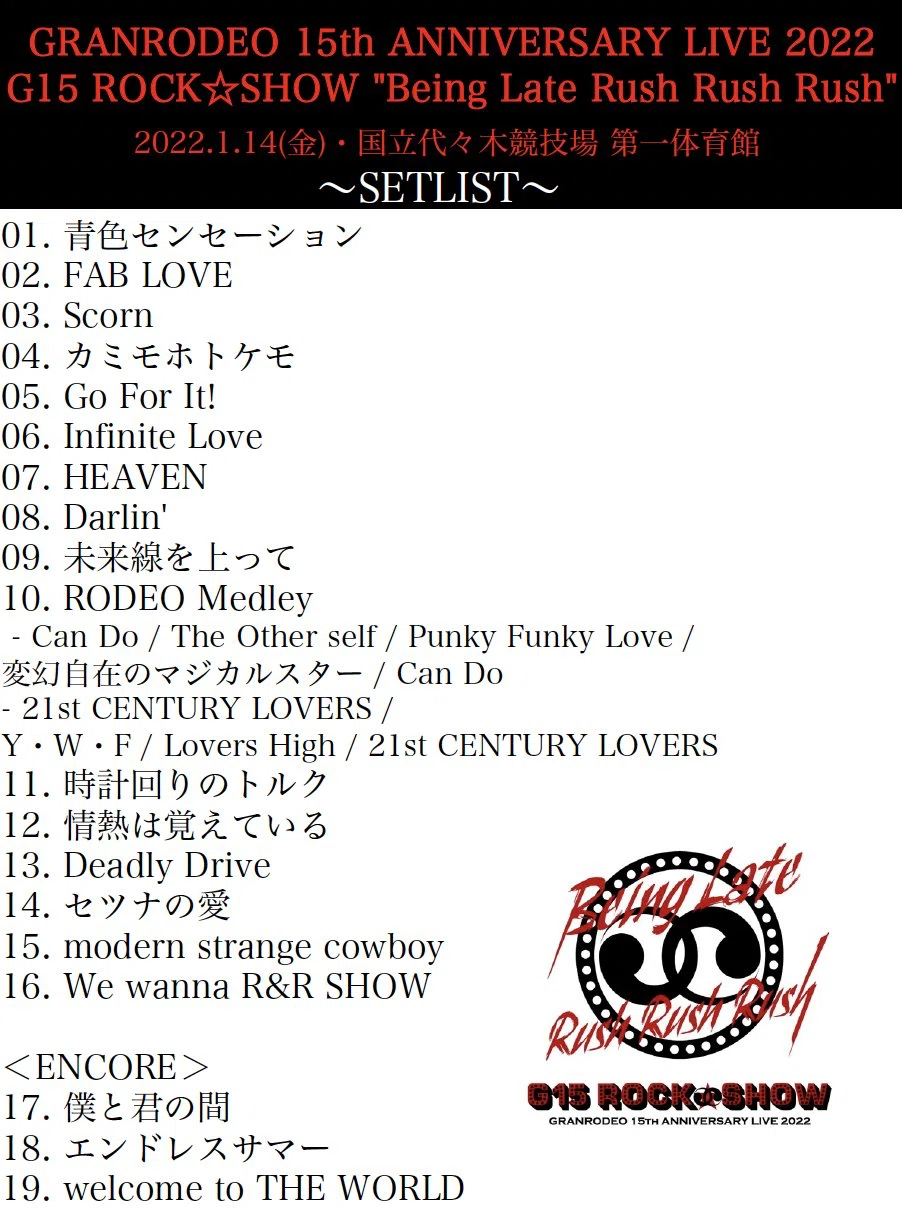 セットリスト】GRANRODEO G15 & G16 ROCK☆SHOW｜ソーダ割りのかぼす添え