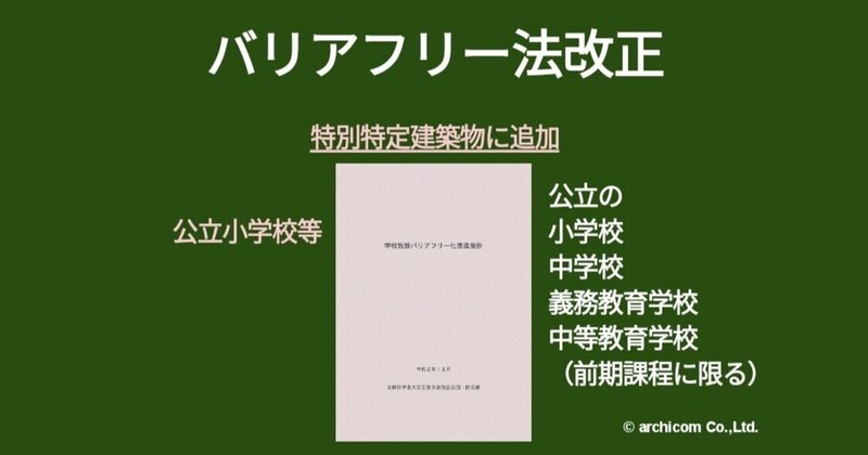 一級建築士学科試験｜公立小学校等を特別特定建築物に追加したバリアフリー法の術