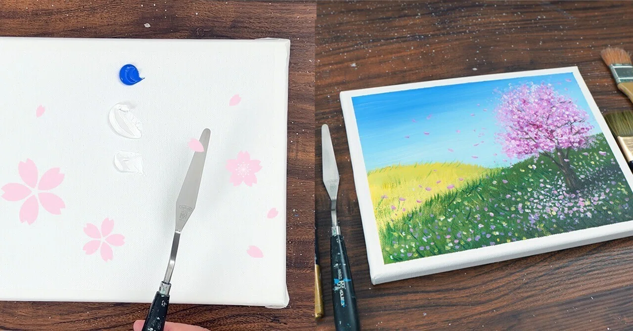 アクリル絵の具で「桜と芝生の風景」を描いてみた｜junya_art