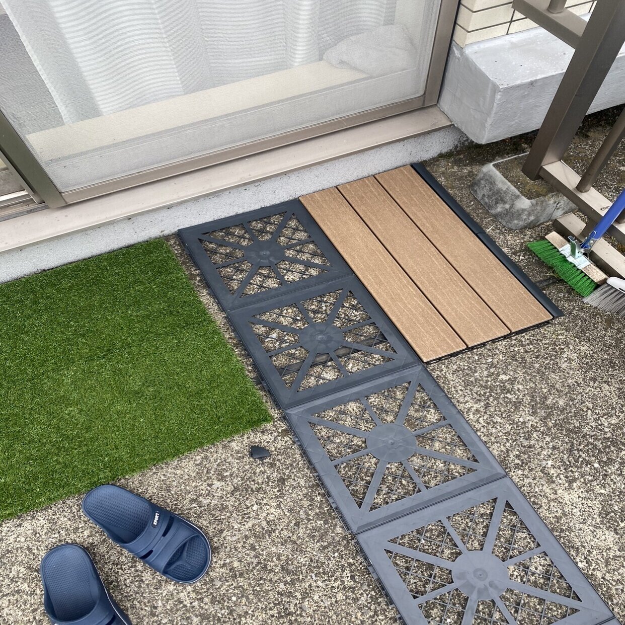 べランピング道その3:人工芝の水はけは、IKEAでメルステンMÄLLSTEN