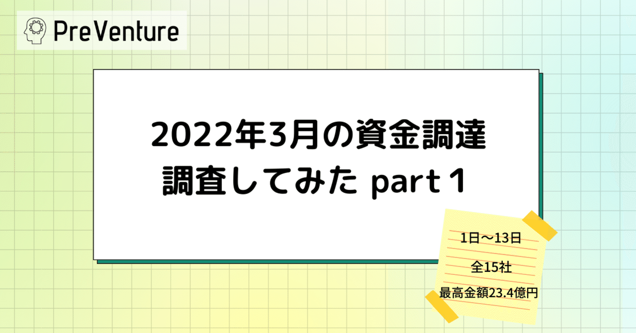 最高金額23.4億円】2022年3月の資金調達を調査してみた part1｜PreVenture編集部