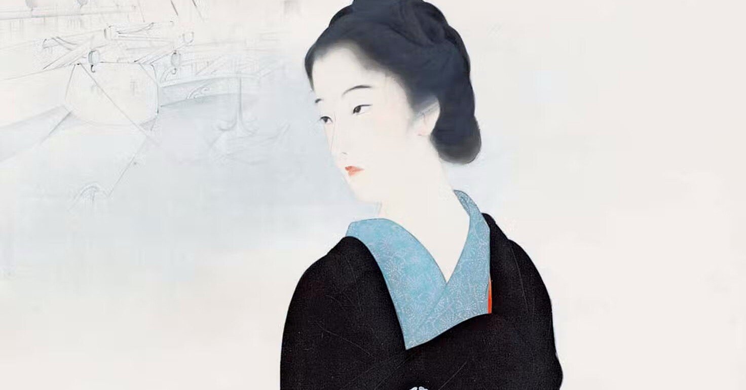 鏑木 清方【夏の女客・部分】、年代物、希少画集画、状態良好 鏑木 清