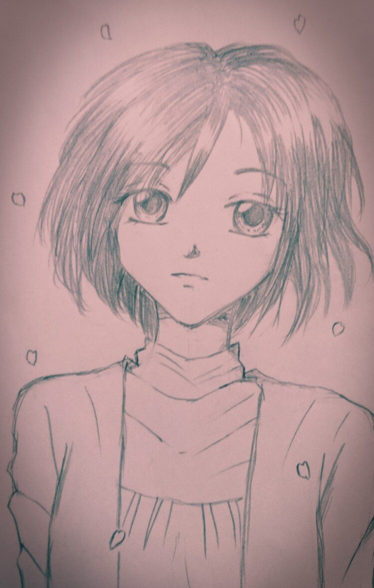 桜の花びらが降っている絵を描きました。