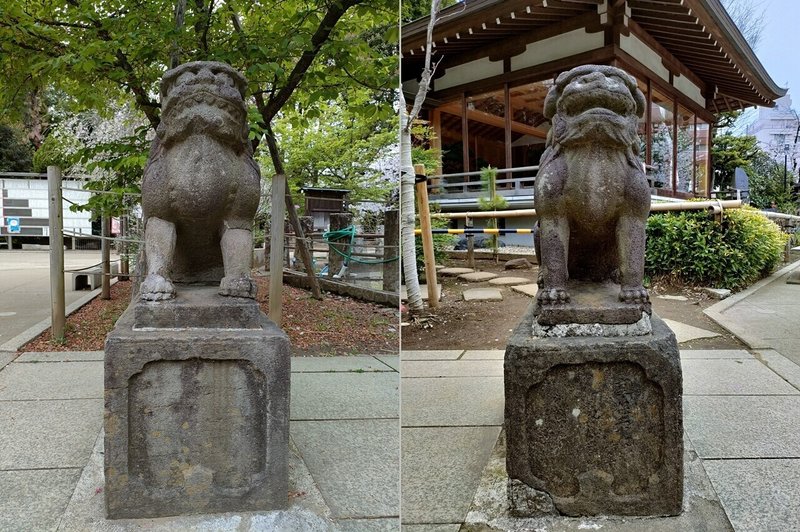 鳩森八幡神社富士塚前狛犬結合２
