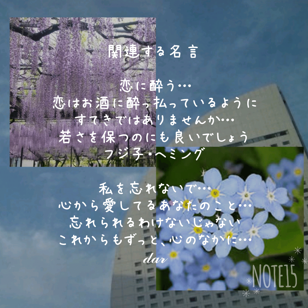 今日の花たち 4 5 花言葉 フジ 優しさ 歓迎 決して離れない 恋に酔う ワスレナグサ 真実の愛 私を忘れないで 関連する名言 ひとこと画像 だー Note