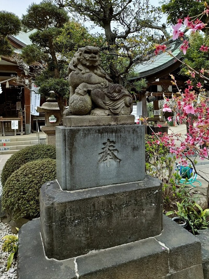 鳩森八幡神社拝殿前阿形狛犬・基壇１