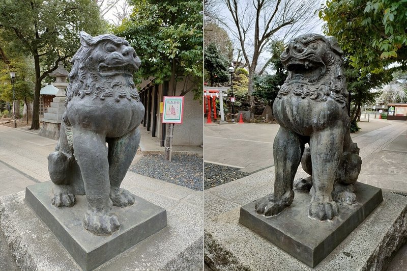 鳩森八幡神社青銅狛犬結合