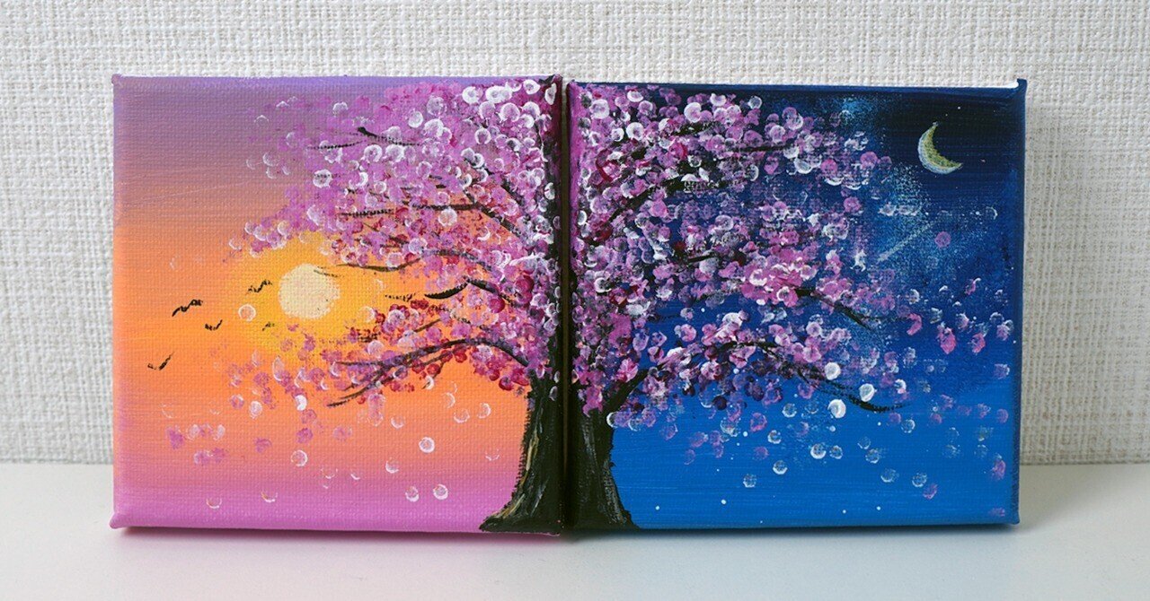 アクリル絵の具で「朝と夜の桜の風景」を描いてみた｜junya_art