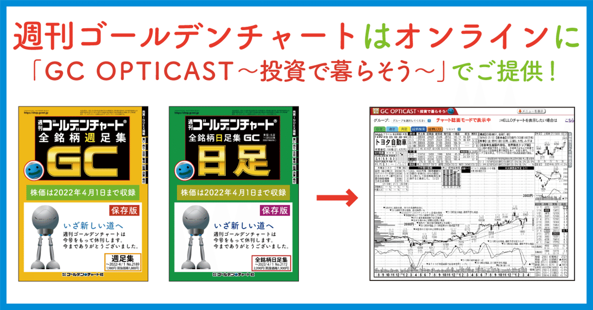 「新商品」に関するプレスリリース 週刊ゴールデンチャート＆「GC OPTICAST〜投資で暮らそう〜」の ビジネス・経済