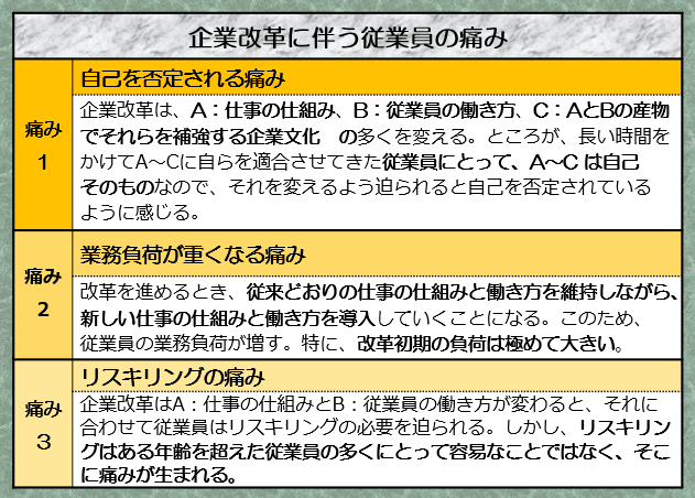 企業改革に伴う従業員の痛み（正）