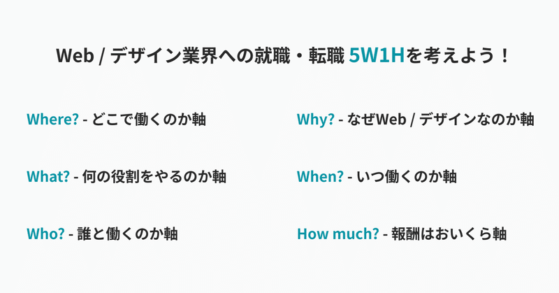Web業界・デザイン業界の就転職「5W1H」を考えて、それぞれの道に進もう！
