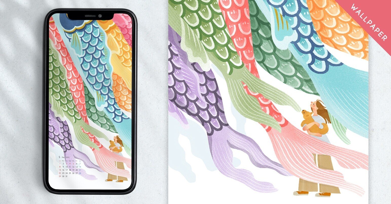 22年5月カレンダー付おしゃれ壁紙 スマホ用 あなんよーこ イラストレーター Note