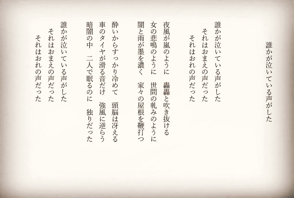 1分で読める朝の詩 誰かが泣いている声がした 夜風と雨は不安な気持ちにさせる そんな心を見つめて 詩 詩人 ポエム 現代詩 自由詩 恋愛詩 恋愛 恋 Art 東 龍青 アズマ リュウセイ Note