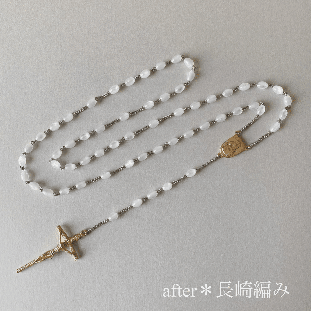 カトリック　淡水パール　手編みロザリオ　長崎編み カトリック ロザリオ 手編み 淡水パール 長崎編み - メルカリ